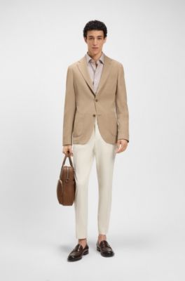 Slim-fit shirt in printed cotton twill, Beige Patterned