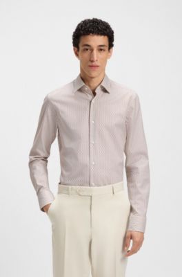 Slim-fit shirt in printed cotton twill, Beige Patterned