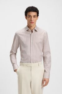 Slim-fit shirt in printed cotton twill, Beige