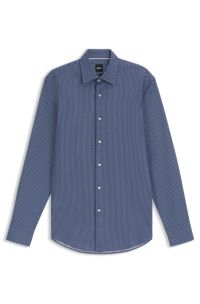 Slim-fit shirt in printed cotton twill, Blue Patterned