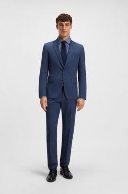 Slim-fit shirt in printed cotton twill, Blue Patterned