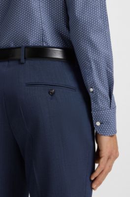 Slim-fit shirt in printed cotton twill, Blue Patterned