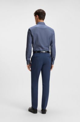 Slim-fit shirt in printed cotton twill, Blue Patterned