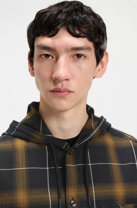 Hooded oversized-fit overshirt in checked cotton