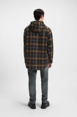 Sobrecamisa oversize fit con capucha de algod&oacute;n a cuadros, Verde estampado