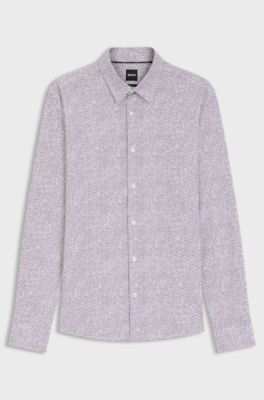 Slim-fit shirt in printed performance-stretch jersey, Brown