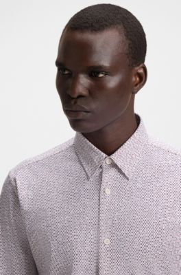 Slim-fit shirt in printed performance-stretch jersey, Brown