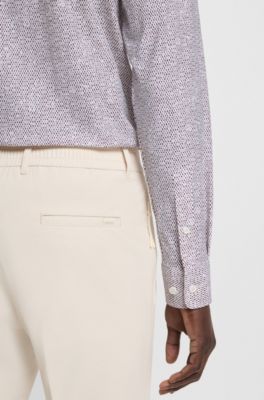 Slim-fit shirt in printed performance-stretch jersey, Brown