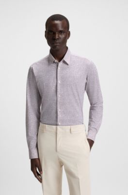 Slim-fit shirt in printed performance-stretch jersey, Brown