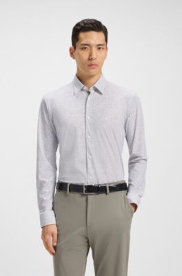 Slim-fit shirt in printed performance-stretch jersey, Green