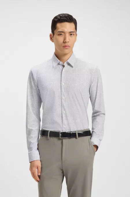 Slim-fit shirt in printed performance-stretch jersey