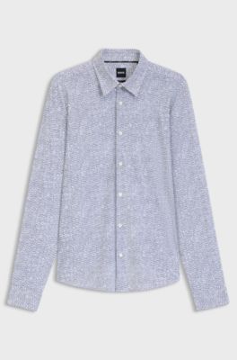 Slim-fit shirt in printed performance-stretch jersey, Dark Blue