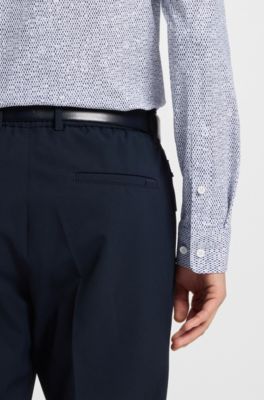 Slim-fit shirt in printed performance-stretch jersey, Dark Blue