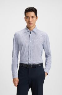 Slim-fit shirt in printed performance-stretch jersey, Dark Blue