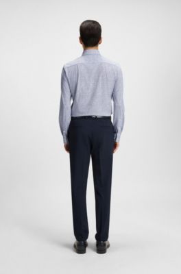 Slim-fit shirt in printed performance-stretch jersey, Dark Blue
