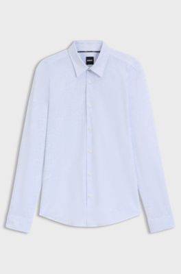 Slim-fit shirt in printed performance-stretch jersey, Light Blue
