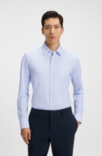 Slim-fit shirt in printed performance-stretch jersey, Light Blue