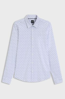 Slim-fit shirt in printed performance-stretch jersey, White Patterned