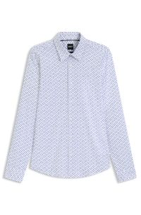 Slim-fit shirt in printed performance-stretch jersey, Blue Patterned
