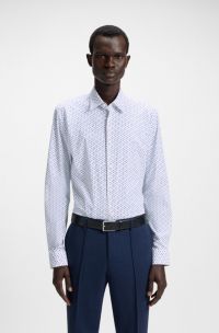 Slim-fit shirt in printed performance-stretch jersey, Blue Patterned