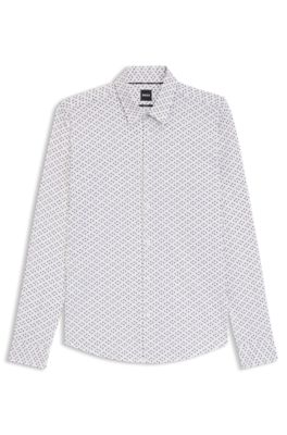 Chemise slim imprim&eacute;e en jersey stretch performant, Blanc &agrave; motif