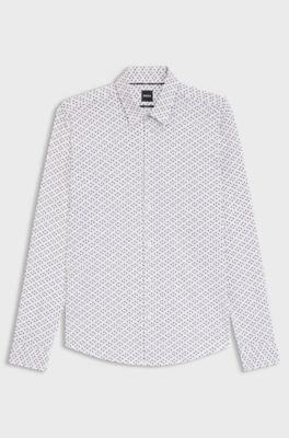 Slim-fit shirt in printed performance-stretch jersey, White Patterned