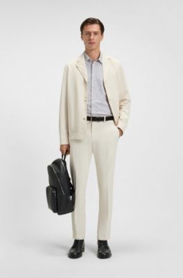 Slim-fit shirt in printed performance-stretch jersey, White Patterned