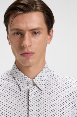 Slim-fit shirt in printed performance-stretch jersey, White Patterned