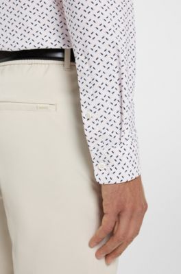 Slim-fit shirt in printed performance-stretch jersey, White Patterned