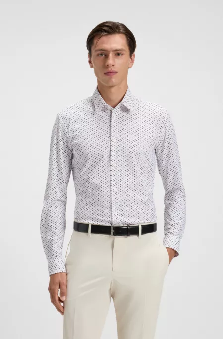 Slim-fit shirt in printed performance-stretch jersey