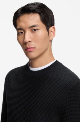 Cotton sweater with knitted structure, Black