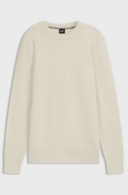 Cotton sweater with knitted structure, Natural