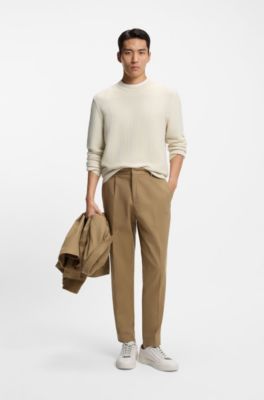 Cotton sweater with knitted structure, Natural