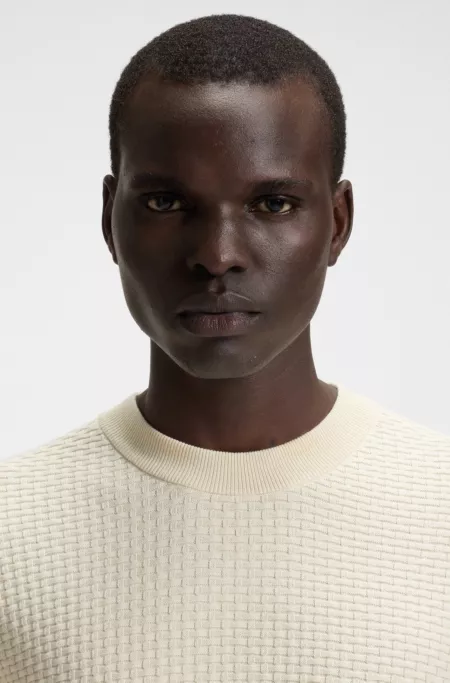 Cotton sweater with mixed structures
