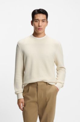 Cotton sweater with knitted structure, Natural