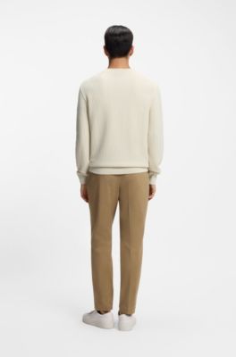 Cotton sweater with knitted structure, Natural