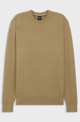 Cotton sweater with knitted structure, Beige