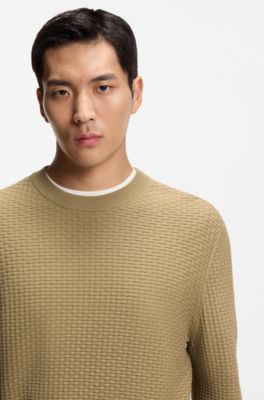 Cotton sweater with knitted structure, Beige