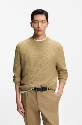 Cotton sweater with knitted structure, Beige