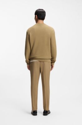 Cotton sweater with knitted structure, Beige