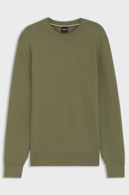 Cotton sweater with knitted structure, Olive