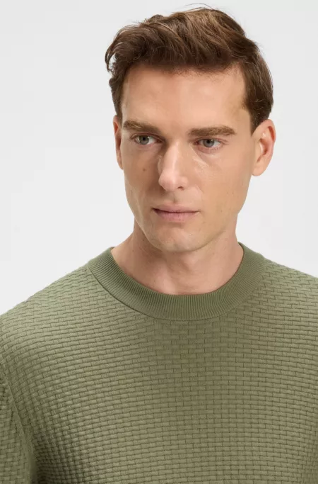 Cotton sweater with mixed structures