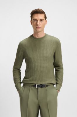 Maglione in cotone con lavorazione pregiata, Oliva
