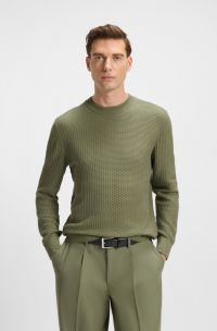 Cotton sweater with mixed structures, Green
