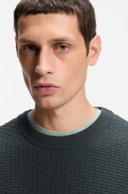 Cotton sweater with knitted structure, Light Green