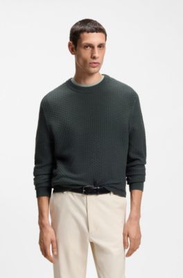 Cotton sweater with knitted structure, Light Green