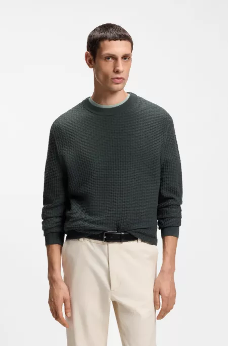 Cotton sweater with knitted structure