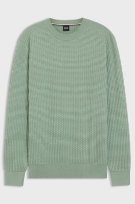 Cotton sweater with knitted structure, Light Green