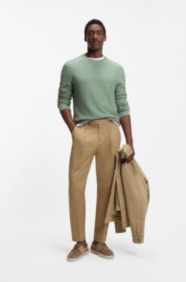 Cotton sweater with knitted structure, Light Green