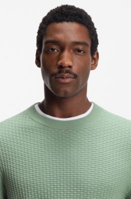 Cotton sweater with knitted structure, Light Green